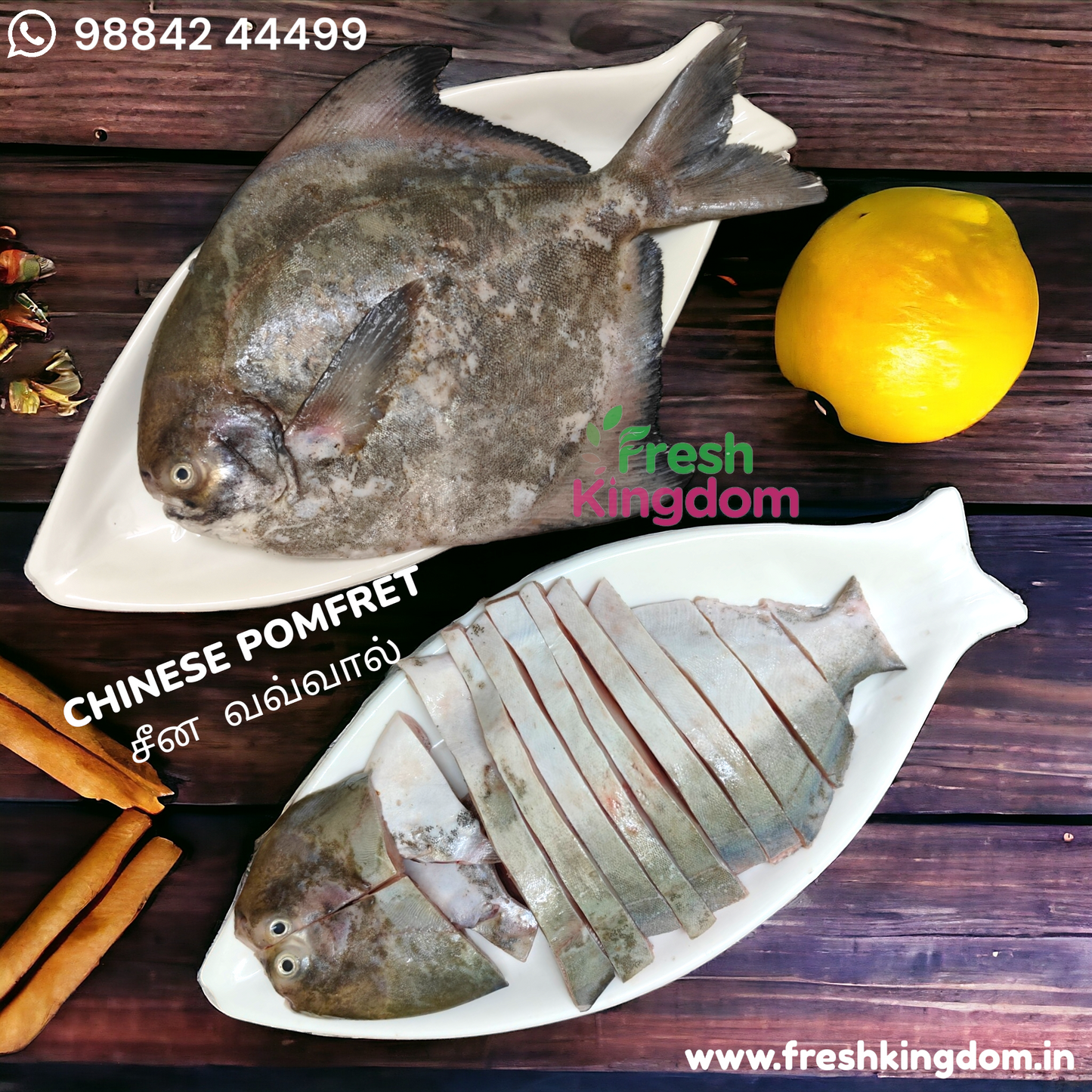 Chinese Pomfret - Medium (500 gms - 750 gms) / சீன வவ்வால்